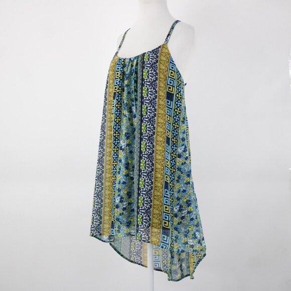 Intu Sz M Navy Yellow Multi Color Floral Asymmetrical Lined 100% Polyester Top - Picture 4 of 12